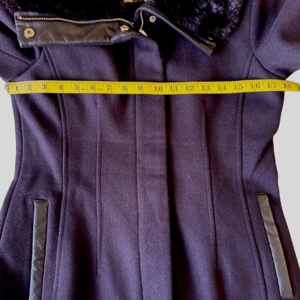 Nine West Women's Purple Wool Blend Long Coat With Faux Fur Collar & Belt XS - Picture 7 of 10
